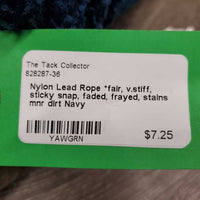 Nylon Lead Rope *fair, v.stiff, sticky snap, faded, frayed, stains mnr dirt
