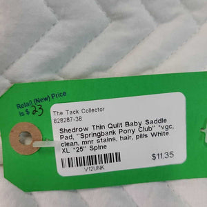 Thin Quilt Baby Saddle Pad, "Springbank Pony Club" *vgc, clean, mnr stains, hair, pills