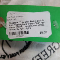 Thin Quilt Baby Saddle Pad, "Springbank Pony Club" *gc, clean, stains, puckers, mnr dingy
