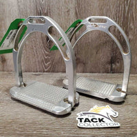 Pr Aluminum Wide Base Stirrup Irons *vgc, dirt, scuffs, grips: rubs, thin, smoothed
