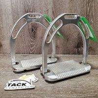 Pr Aluminum Wide Base Stirrup Irons *vgc, dirt, scuffs, grips: rubs, thin, smoothed
