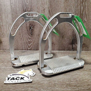 Pr Aluminum Wide Base Stirrup Irons *vgc, dirt, scuffs, grips: rubs, thin, smoothed