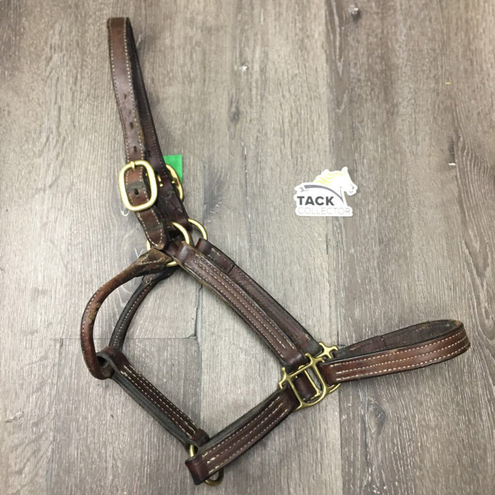 Double Stitched Soft Leather Halter *gc/fair, clean, scrapes, slices, chews, mnr dirt & stains, stitching rubs, older