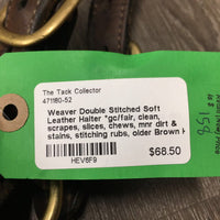Double Stitched Soft Leather Halter *gc/fair, clean, scrapes, slices, chews, mnr dirt & stains, stitching rubs, older