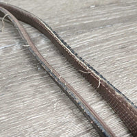 Narrow Rubber Lined Leather Reins *gc/fair, dry, rubs, loose threads, creases, dirt, thin edges, loose hooks
