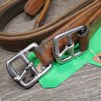 Thick Soft Nylon Lined Stirrup Leathers *gc, rubs, v.stained, creases, dirt, older, dent, hole threads
