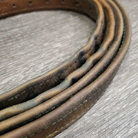 Thick Soft Nylon Lined Stirrup Leathers *gc, rubs, v.stained, creases, dirt, older, dent, hole threads

