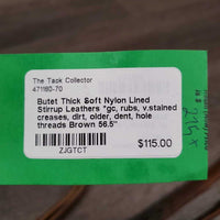 Thick Soft Nylon Lined Stirrup Leathers *gc, rubs, v.stained, creases, dirt, older, dent, hole threads
