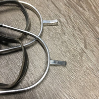 Flat End German Spurs, Narrow Leather Straps *gc, clean, stains, scrapes, xholes, widened
