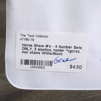 Horse Show #'s - 5 Number Sets ONLY, 3 elastics, holder *vgc/xc, mnr stains
