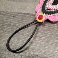 Crochet Tie Down Fly Bonnet, 2x piping, 3x bling, Noseband Elastic *xc, clean, mnr hair & curled edge
