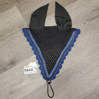 Crochet Tie Down Fly Bonnet, 2x piping, 3x bling, noseband elastic *vgc, clean, mnr faded, missing bling
