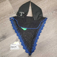 Crochet Tie Down Fly Bonnet, 2x piping, 3x bling, noseband elastic *vgc, clean, mnr faded, missing bling