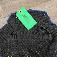 Crochet Tie Down Fly Bonnet, 2x piping, 3x bling, noseband elastic *vgc, clean, mnr faded, missing bling
