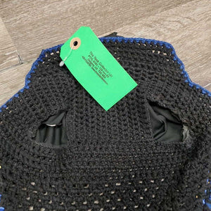 Crochet Tie Down Fly Bonnet, 2x piping, 3x bling, noseband elastic *vgc, clean, mnr faded, missing bling