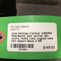 JUNIORS Field Boots, zips *gc/fair, dirt, scuffs, faded, rubs, unglued toes, stiff zippers