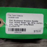 Felt Scalloped Western Saddle Pad, Wither Relief *gc, dirty, clumpy, pills, rubs, hair
