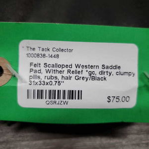 Felt Scalloped Western Saddle Pad, Wither Relief *gc, dirty, clumpy, pills, rubs, hair