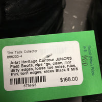 JUNIORS Field Boots, zips *gc, clean, mnr dirty edges, loose toe soles, rubs, thin, torn edges, slices