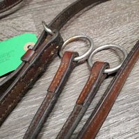 Thick Running Martingale *gc, NO stopper, older, dirty, stains, many xholes, curled end, Neck Strap: stretched & pulled stitching
