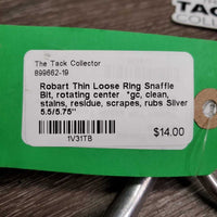 Thin Loose Ring Snaffle Bit, rotating center *gc, clean, stains, residue, scrapes, rubs
