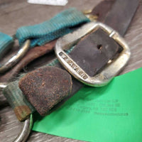 Thick Nylon Breakaway Halter, snap, adj * fair, faded, v.stiff, twisted, faded, v.stained, curled
