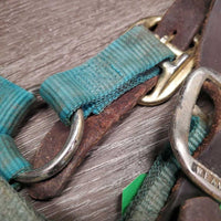 Thick Nylon Breakaway Halter, snap, adj * fair, faded, v.stiff, twisted, faded, v.stained, curled
