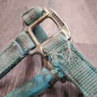 Thick Nylon Breakaway Halter, snap, adj * fair, faded, v.stiff, twisted, faded, v.stained, curled

