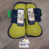 Pr Open Front Boots, velcro *gc, scrapes, rubs, mnr dirt, stains, residue/film, older
