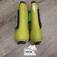 Pr Open Front Boots, velcro *gc, scrapes, rubs, mnr dirt, stains, residue/film, older
