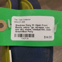 Pr Open Front Boots, velcro *gc, scrapes, rubs, mnr dirt, stains, residue/film, older
