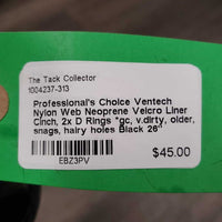 Nylon Web Neoprene Velcro Liner Cinch, 2x D Rings *gc, v.dirty, older, snags, hairy holes
