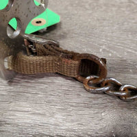 English Hackamore, fleece nose, nylon chin strap *fair, v.rusty, faded, tied buckle, cracks, stains