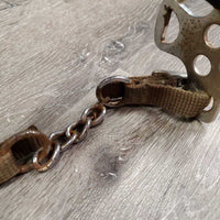 English Hackamore, fleece nose, nylon chin strap *fair, v.rusty, faded, tied buckle, cracks, stains
