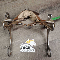 English Hackamore, fleece nose, nylon chin strap *fair, v.rusty, faded, tied buckle, cracks, stains
