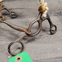 SS Jointed Combo Barrel Bit, Lariat Rope Noseband *fair, stiff, v.rusty, clean, mnr residue
