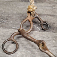 SS Jointed Combo Barrel Bit, Lariat Rope Noseband *fair, stiff, v.rusty, clean, mnr residue
