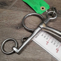 SS Curved Mullen Mouth Pelham Bit, 2 Hooks *gc, clean, stains, scale, scratches
