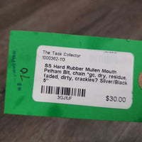 SS Hard Rubber Mullen Mouth Pelham Bit, chain *gc, dry, residue, faded, dirty, crackles?
