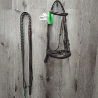 FS Rsd Padded Bridle, Wide Noseband, Thick Braided Reins *gc, dirty, dents, xholes, creases, rubs, gunk, loose stitch
