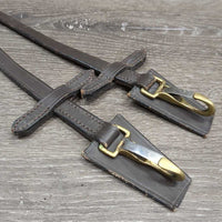 Thin Rubber Web Reins, Finger Stoppers, Quick Snaps *vgc, mnr scraped edges, dirt & residue, stiff
