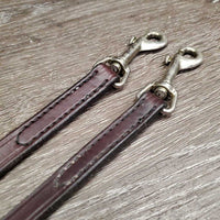 Narrow Soft Leather Draw Reins, snaps *gc, clean, creases, mnr stains & stiff/bent spots
