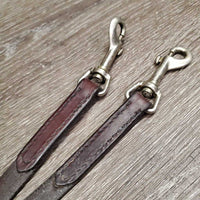 Narrow Soft Leather Draw Reins, snaps *gc, clean, creases, mnr stains & stiff/bent spots
