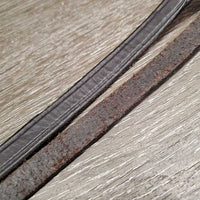 Narrow Soft Leather Draw Reins, snaps *gc, clean, creases, mnr stains & stiff/bent spots
