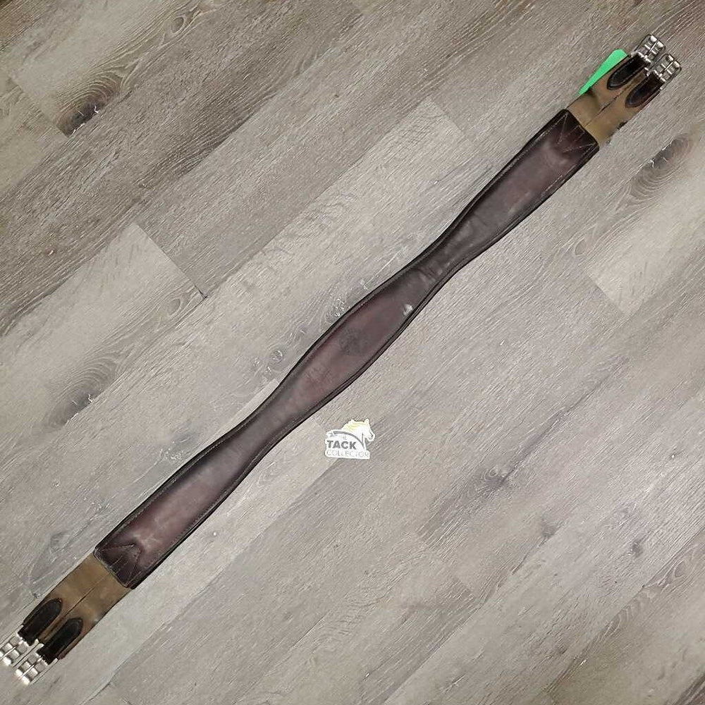 Padded Leather Girth, 2x els *gc, older, v.frayed & stretched elastic, creases, mnr hairy seams