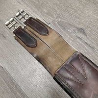 Padded Leather Girth, 2x els *gc, older, v.frayed & stretched elastic, creases, mnr hairy seams