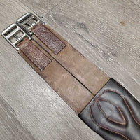 "Classic" Padded Leather Hunter Girth, 2x els. 3x D Rings *vgc, clean, v.mnr hair, creases, stains
