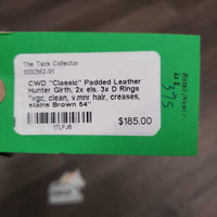 "Classic" Padded Leather Hunter Girth, 2x els. 3x D Rings *vgc, clean, v.mnr hair, creases, stains