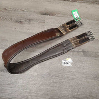 Leather Girth, 2x els, 3x D Rings *gc, clean, rubs, stains, UNSTITCHED, els rips