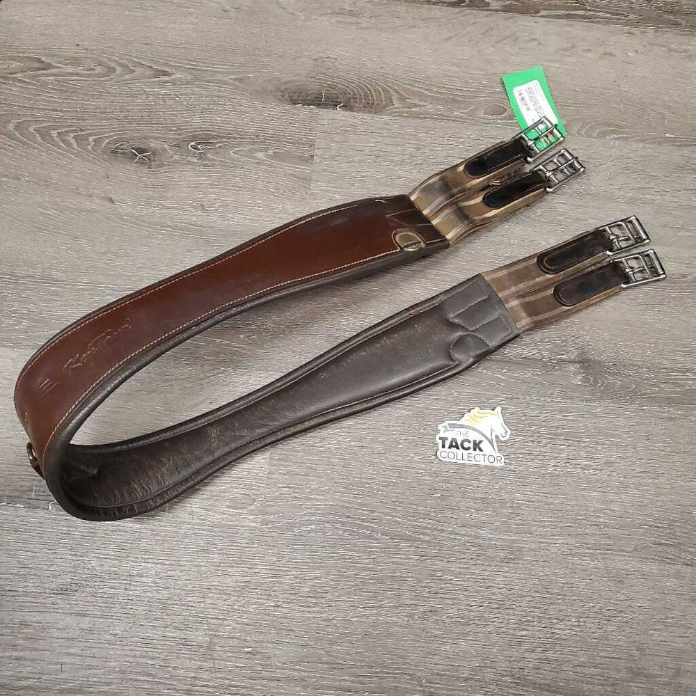 Leather Girth, 2x els, 3x D Rings *gc, clean, rubs, stains, UNSTITCHED, els rips